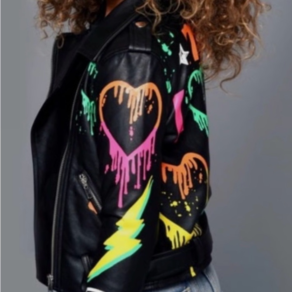 Colorful Graphic kids faux Leather Jacket